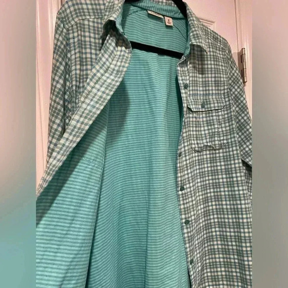 L.L. Bean Women’s Turquoise Plaid Nylon Button Down with Striped InteriorSize M - Picture 2 of 12